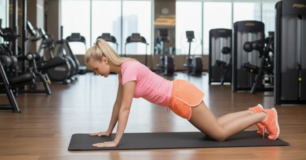 Execução correta de flexão de braço com apoio dos joelhos do chão (solo).